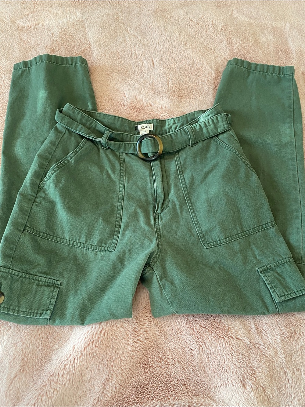 Roxy Olive Green High-Waist Cargo Trousers with Ring Belt